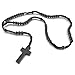 INBLUE Men,Women's Wood Pendant Necklace Black Cross Bead 24 Inch Rosary Chain