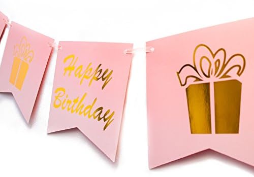 Keira Prince Happy Birthday Banner, Pink Ombre and Gold Party Decorations, Versatile, Beautiful, Swallowtail Bunting Flag garland