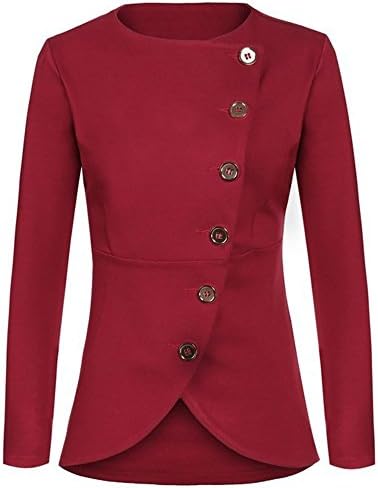 Mikty Women Long Sleeve Single Breasted Work Blazer Asymmetric Hem Jacket Coat Wine Red US S 4