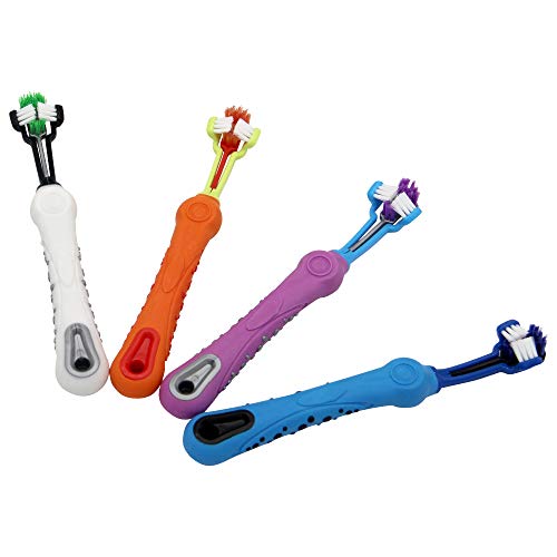 Pet Toothbrush Dog Toothbrush Removing Bad Breath Tartar Cleaning Mouth Pet Dental Care Cat Cleaning MouthPlastic pet Three Head Toothbrush for Dogs (Four PCS)