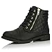 DailyShoes Women's Ankle Boots Combat Bootie Low Heel Lace Up Zippered Pocket Lovely Soft Flat Indoor Memory Foam Footwear Shoes Exclusive Credit Card Susan-01 Black Pu 9