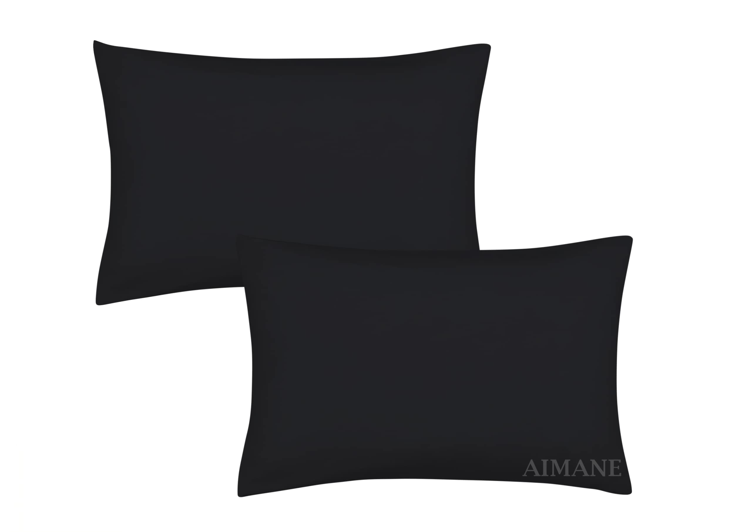 AIMANE® Percale Pair of Housewife Pillowcases 50 x 75 CM Polycotton Easy Care Plain Dyed Pillowcases Envelope Closure (Black, Housewife Pillowcases)