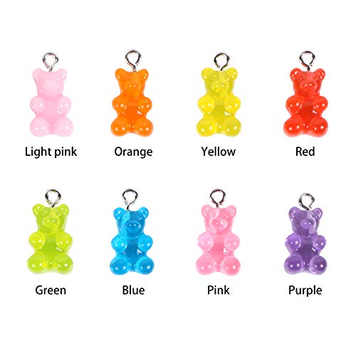 Resin Gummy Bear Pendant, BENBO 40Pcs 8 Colors Cartoon Bear Keychain Pendants Necklace Bear Candy Charm for DIY Jewelry Making Crafting
