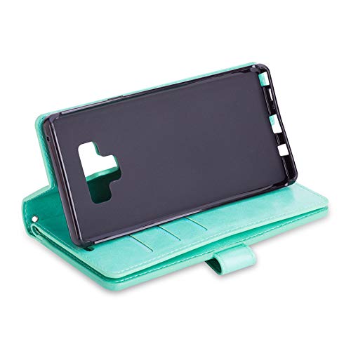 Samsung Note 9 Zipper Wallet Case with Card Holder, Ultra Slim Magnetic PU Leather Folio Flip Cover,Screen Protective Back Shell with Hand Strap for Galaxy Note 9 (2018 Release) (Green)