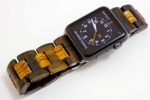 Handcrafted Wooden Band for Apple Watch - Stainless Steel Butterfly Clasp with Adjustable Links - 4 Natural Hardwood Options Men and Women Strap and Bracelet Sizes 38mm 42mm - By Wood Mark