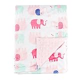 Boritar Nursery Receiving Blankets Super Soft Minky With Double Layer Dotted Backing, Lovely Pink Elephants Printed 30