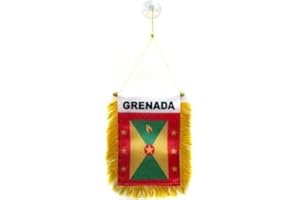 AZ FLAG - Grenada Mini Banner - 6'' x 4'' - 100% Polyester Grenadian Small Pennant for Car - Double-Sided Flag with Suction C