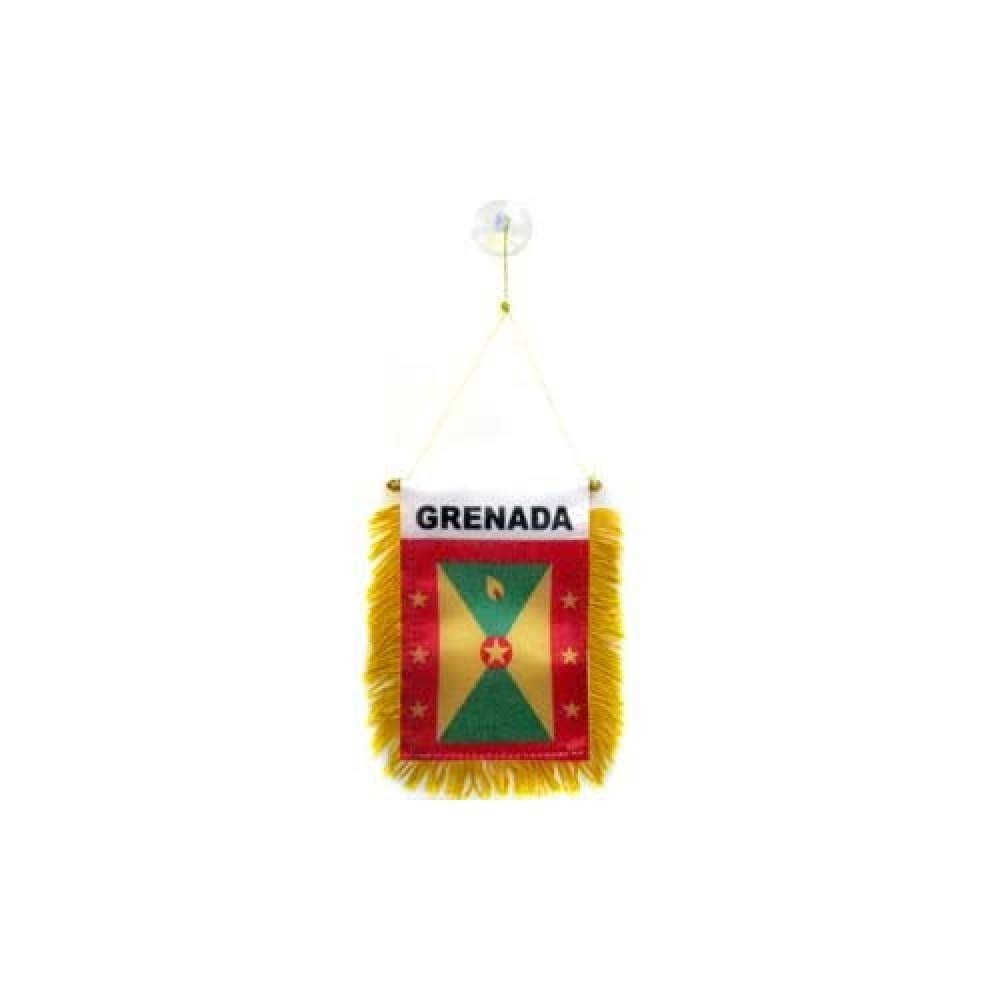 AZ FLAG - Grenada Mini Banner - 6'' x 4'' - 100% Polyester Grenadian Small Pennant for Car - Double-sided Flag with Suction Cup Hanger
