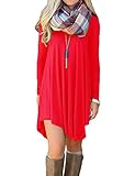 POSESHE Women's Long Sleeve Casual Loose T-Shirt Dress (M, Red)