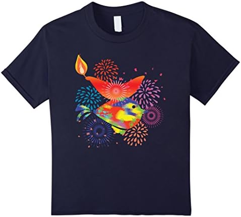 Kids Sparkling Colors, Firecrackers And Lamp Diwali Tshirt 12 Navy