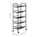 LANGRIA 5-Tier Basket Stand Kitchen Bathroom Trolley Full-Metal Rolling Storage Cart with Lockable Wheels 5 Side Hooks and Shelves Utility Mesh Wire 66 lbs. Weight Capacity (Black)