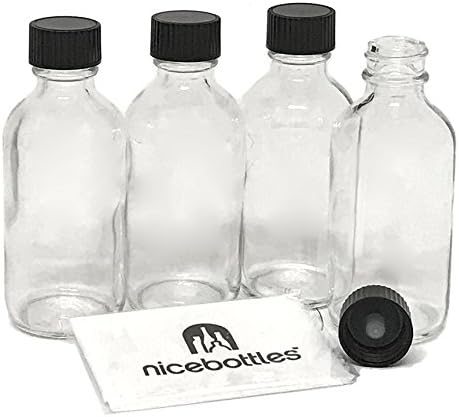 Glass Bottles, 2 Oz Clear Boston Round with PolyCone Cap - Pack of 4