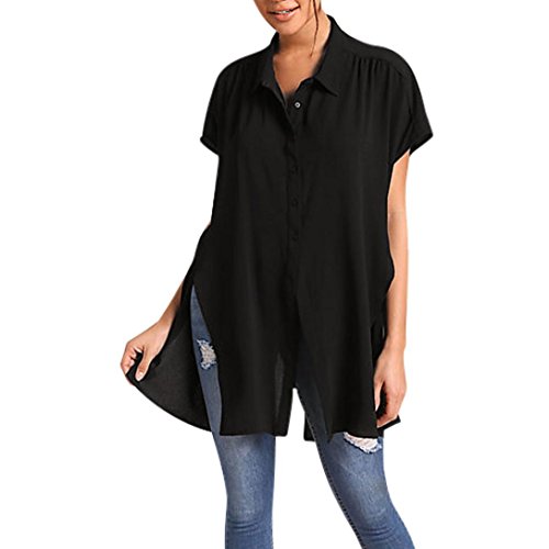 Click Here to See More Images NREALY Fashion Womens Solid V-neck Shirt Blouse Casual Short Sleeve Loose T-Shirt Tops