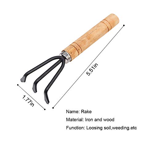 Huture Mini 3pcs Durable Spade Shovel Rake for Plant Potted Flowers Seedlings Loose Soil Erramientas Bonsai Wooden Handle Perfect Size for Little Hands Light Use Indoor Outdoor Gardening Care Gifts - Thumbnail 2