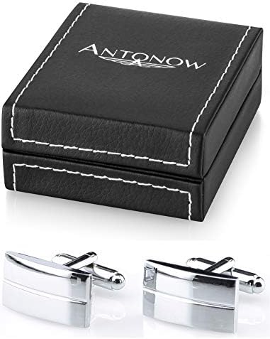 Antonow | Cufflinks for men | For weddings & as a present for men | Silver & stainless steel | 20x12mm | Gift set