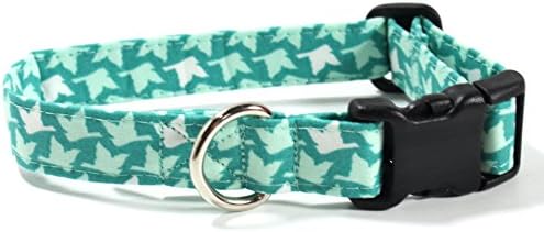 Ruff Roxy Flight in Teal, Designer Cotton Dog Collar, Adjustable Handmade Fabric Collars (S)