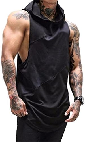 Men's Bodybuilding Sleeveless Hoodie Gym Tank Top Workout Hooded Tank Tops