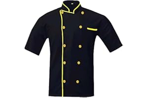 TROZ Men's And Women's Black Chef Coat Contrast Piping,PolyCotton,Size (S-6XL)
