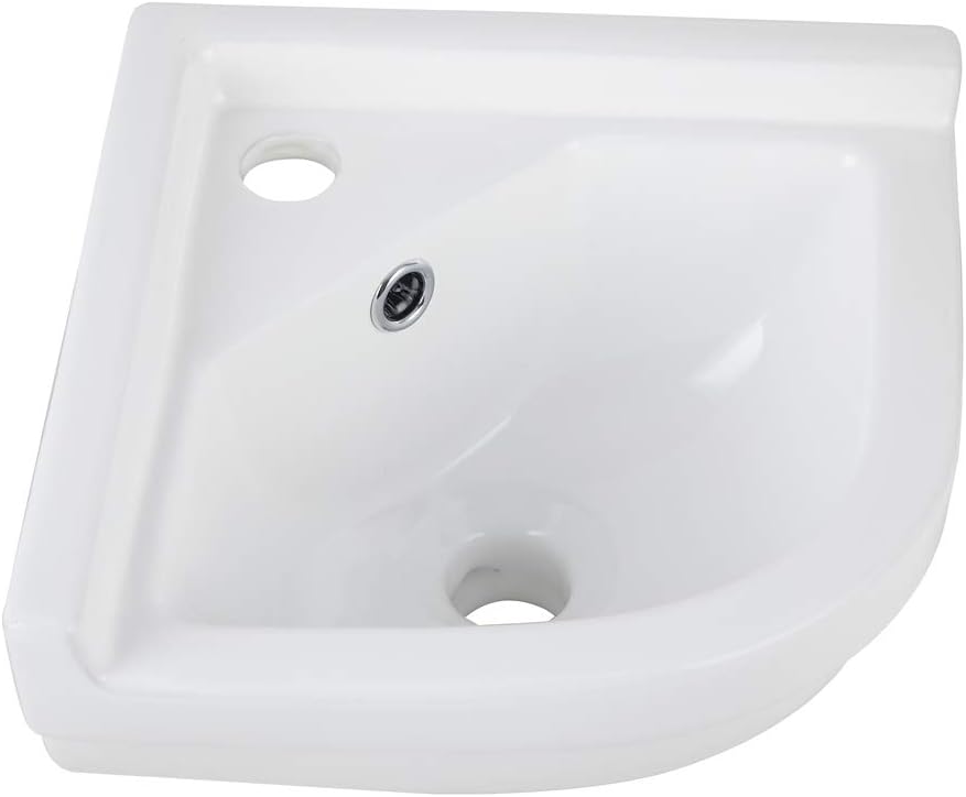 AWESON Ceramic Corner Sink, Wall-Hung Vessel Sink, White Wall Mount Basin