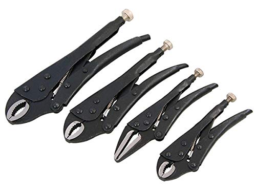 Neilsen CT0980 4pc Locking Plier Grip Wrench Set - Curved Jaw 140, 185, 215mm | Long Nose Plier160mm | Ideal for Gripping, Clamping, Holding and Turning Components During Repair and Maintenance Work