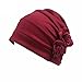 HONENNA Ruffle Chemo Turban Headband Scarf Beanie Cap Hat for Cancer Patient (Wine+Navy Blue)