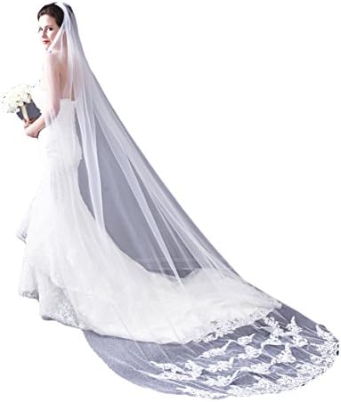 Leekida Ivory Lace Edge Cathedral Length Long Bridal Wedding Bridal Veil+Comb