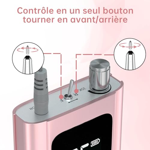 Delanie Professional Nail Sander 35000RPM Portable Rechargeable with LCD Display and 6 Sanding Bits for Pedicure Manicure, Powerful, Quiet for Salon/Home