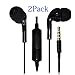 Headphones, KingAcc(TM) 2-Pack Stereo Earphones Headphones Earbuds with Remote Control and Mic for iPhone 5 6 6s Plus and Other Phones Pads Tablets
