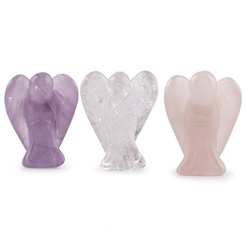 UPC 849344044369, Crystal Allies Gallery: 3 Piece Combo Set Natural 1in Carved Amethyst, Rose Quartz, &amp; Clear Quartz Pocket Guardian Angel With Carrying Pouch