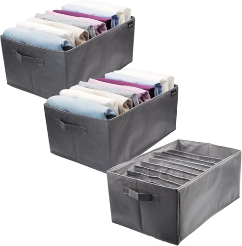 GF WAY Set of 3 Wardrobe Organizer with 9 Compartments, Space-Saving Boxes for Drawers, Linen, Underwear, Stockings and Accessories, Rigid Walls, Durable Fabric, Modern Design, 43 x 30 x 20 cm