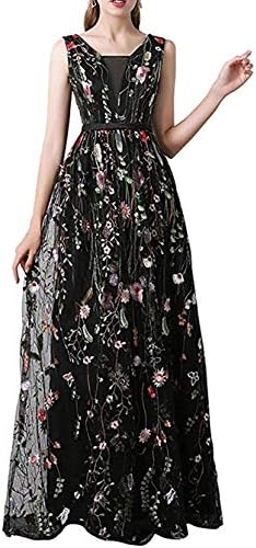 Honeydress Women's Floral-Embroidered Long Sleeve Maxi Dress Prom Gown
