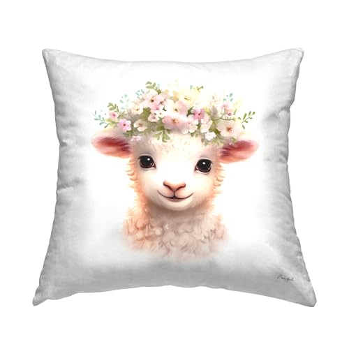 Stupell Industries Floral Baby Lamb Design by Roozbeh Throw Pillow, 18 x 18, Mu…
