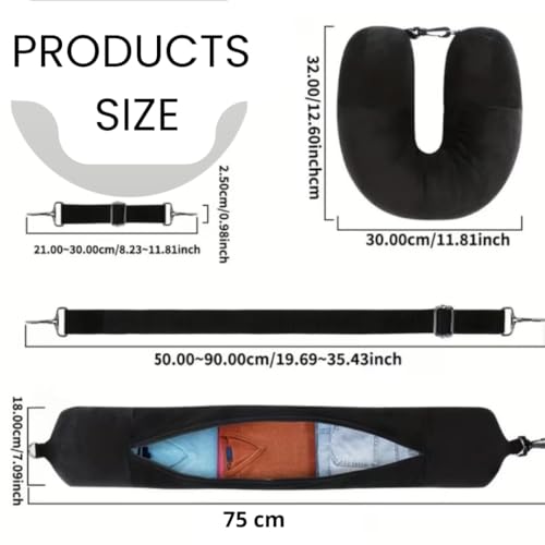 Genérico Refillable Travel Pillow with Clothes to Save Space in Suitcase - Neck Cushion for Airplane, Ryanair and Hand Luggage - Travel Pillow 75 x 18 cm (Black)