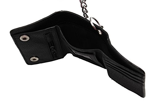 Cow Leather Biker Trifold Chain Wallet Zip Pocket lobster Claw Hook in Gift Box Trucker,Motorcycle