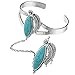 LUX ACCESSORIES Burnished Turquoise Stone Cuff Bracelet Slave Ring Metal Leaf Floral Flower