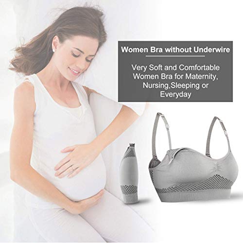 Wirezoll Nursing Bra, Wireless Women Super Soft Full Bust Bralette for Maternity Breastfeeding and Sleep with Extra Bra Extenders & Clips (Gray, XXL)