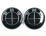 XtremeAmazing 2X82 MM Carbon Fiber Hood Trunk Front/ Rear Emblem Roundle Logo for BMW Full All Black
