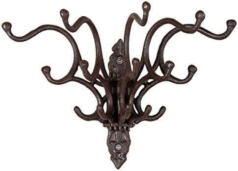 MutterMui Rustic Antique Style Metal Wall Mount Coat Rack/Hall Tree/Key Ring Hook 15 Hooks