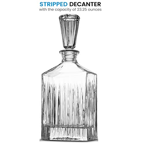 FineDine European Style Glass Whiskey Decanter & Liquor Decanter with Glass Stopper, 30 Oz.- With Magnetic Gift Box - Aristocratic Exquisite Striped Design - Glass Decanter for Alcohol Bourbon Scotch. - Thumbnail 5