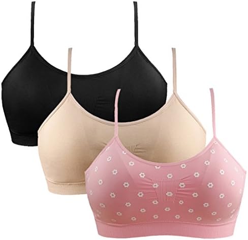 Vertvie Women's Sports Bra Wirefree Seamless Padded Yoga Bra Strap Camisole Short Tank Tops 3 Pack