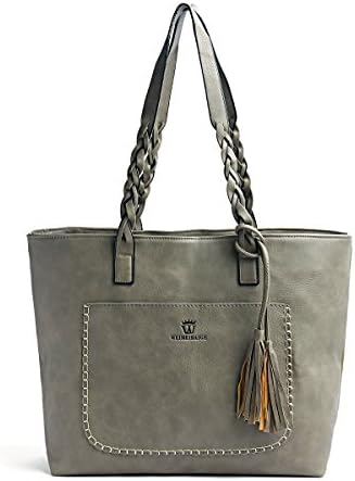 Aequeen Women Vintage PU Leather Tote Shoulder Bag Handbag Big Large Capacity Light Grey Medium