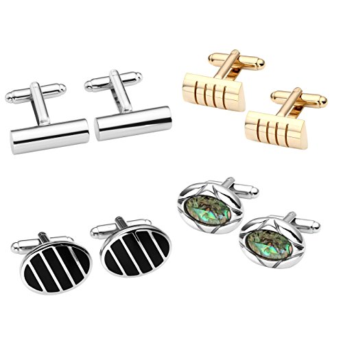 Zysta 4 Pairs Stainless Steel Men's Exquisite GQ Classic Shirts Cufflinks Groom Wedding Gift Business Shirt Cuff Links + Gift Box
