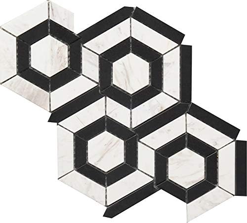 Carrara Marble Black & White Hexagon Pattern Mosaic Tile