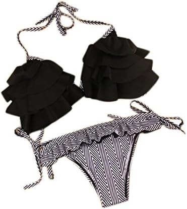 Hanmingxuan Women's Sexy Two Piece Stripe Backless Push Up Bikini White-Black XS