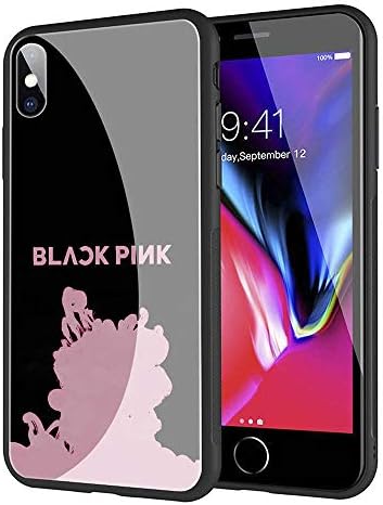 GUOZHAO Phone Case iPhone X/XS,GZA-13 Blackpink Rose Lisa Jennie Jisoo Tempered Glass Back Black Cover and Soft Silicone Rubber Bumper Frame for Scratch-Resistant and Anti-Scratch Absorption
