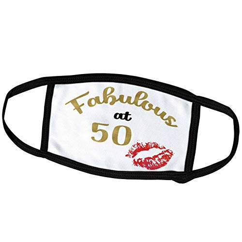 3dRose Face Cover Medium, Fabulous at 50 with Kissing Red Lips Word Art