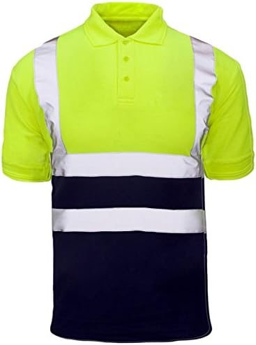 Hi Viz VIS High Visibility Polo Shirt Reflective Tape Safety Security Work Button T-Shirt S-5XL