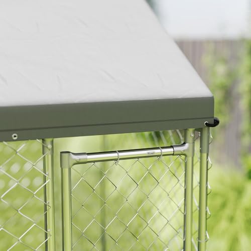 PawHut Large Dog Kennel, 13.1' x 7.5' x 7.8' Walk-in Heavy-Duty | Galvanized Steel Dog Run Chain Link, Safety Latch, Waterproof UV-Resistant Cover, Backyard Farm, Outdoor