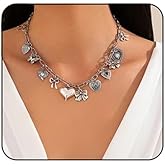 Fyvos Chunky Gold Necklaces for Women Bowknot Heart Shell Pendant Necklace Statement 14K Golden Plated Paperclip Chain Necklace Summer Beach Fashion Jewelry Accessaries