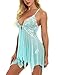 Hotme Women V Neck Floral Lace Lingerie Set Open Front Sexy Sheer Babydoll Mesh Chemise Green